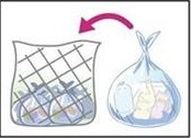 イラスト：プラスチック製容器包装を修正場のネットに入れる様子