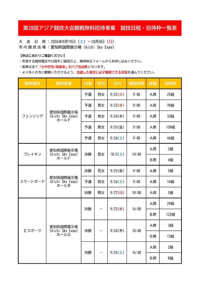 01競技日程、一覧表